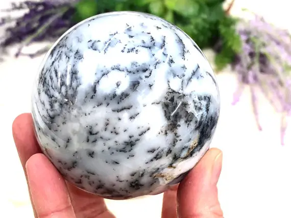 Dendritic Agate Sphere 74mm - Crystal Ball - Massage Crystal - Crystal Grid - Meditation Space - Bq