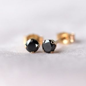 Shop Diamond Earrings! Black Diamond Stud Earrings 14k Solid Gold, SINGLE or PAIR, April Birthstone, Genuine Black Diamond Ear Studs, Tiny Conflict-free Diamond | Natural genuine Diamond earrings. Buy crystal jewelry, handmade handcrafted artisan jewelry for women.  Unique handmade gift ideas. #jewelry #beadedearrings #beadedjewelry #gift #shopping #handmadejewelry #fashion #style #product #earrings #affiliate #ad