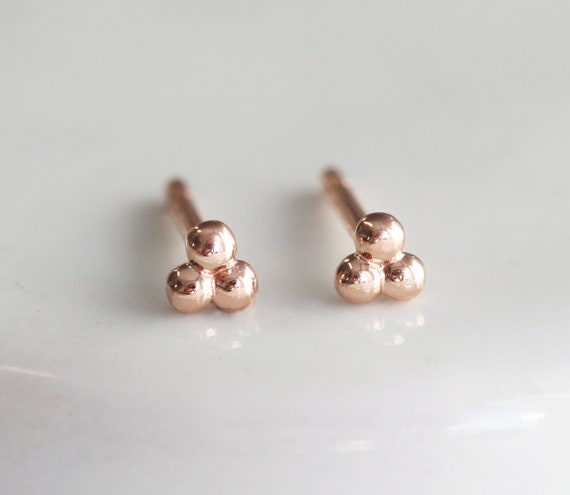 Rose Gold Studs, Tiny Earrings, Mini Bubble Studs, Small Dainty Balls Studs, Petite Clusters