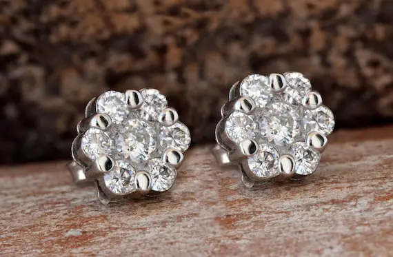 Flower Diamond Earrings-1.20 Carat Gold Diamond Earrings-14k White Gold Earrings-stud Earrings-women Jewelry-birthday Present