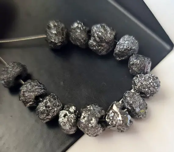 8-8.5mm Black Rough Diamond Beads, 2mm Large Hole Drilled Black Diamond, Loose Diamond, Black Diamond Round Beads (1pc To 2pc Options)-pdd54