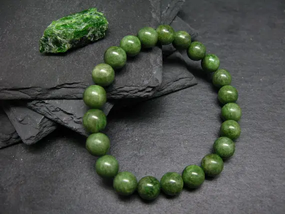 Chrome Diopside Genuine Bracelet ~ 7 Inches  ~ 9mm Round Beads