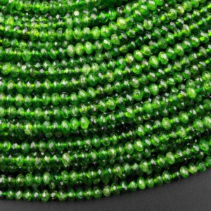 Shop Diopside Beads! Genuine Natural Green Chrome Diopside Beads Faceted 3mm 4mm Rondelle Gemstone 15.5" Strand | Natural genuine beads Diopside beads for beading and jewelry making.  #jewelry #beads #beadedjewelry #diyjewelry #jewelrymaking #beadstore #beading #affiliate #ad