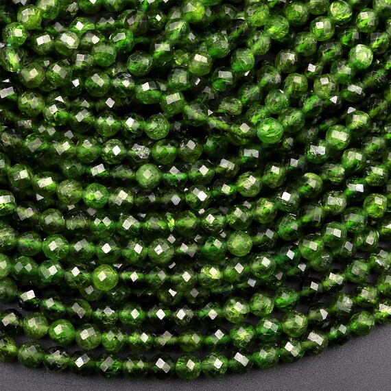 Real Genuine Natural Green Chrome Diopside Faceted 4mm Round Gemstone Beads 15.5" Strand