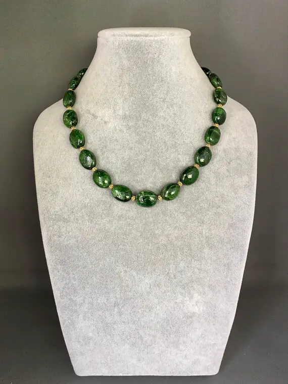 Chrome Diopside - Green Gemstone Necklace - Green And Gold Necklace - Emerald Green Necklace