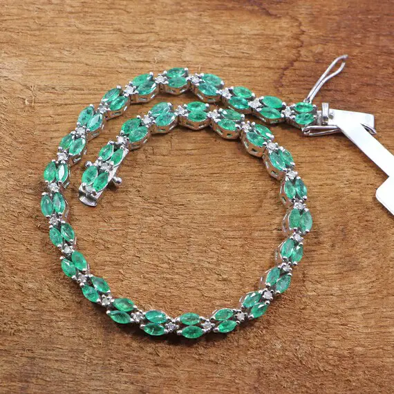 Just Wow Bracelet Of Emerald* Moissanite- 925 Sterling Silver Bracelet- Birthstone Bracelet- Charm Bracelet- Gift For Her