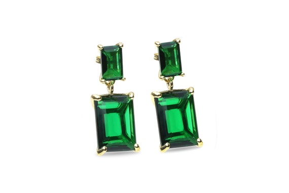 Rectangle Emerald Earrings · Multi Stone Dangle Earrings · May Birthstone Earrings · Gold Dangle Earrings · Bridal Earrings