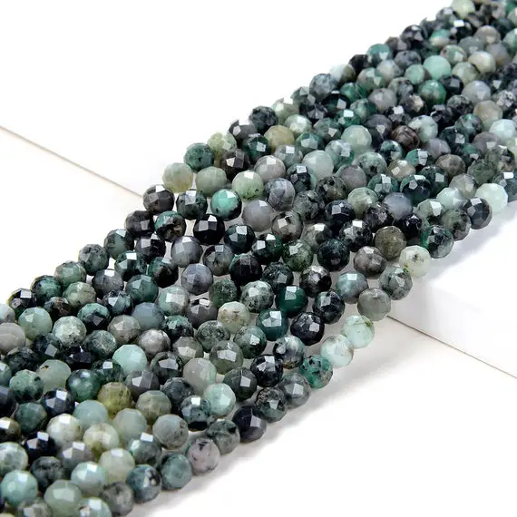 5mm Natural Emerald Gemstone Grade A Micro Faceted Round Loose Beads (p29)