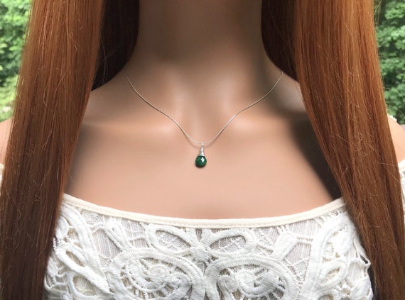 Emerald Choker Necklace, May Birthstone, Sterling Silver