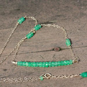 Shop Emerald Necklaces! Natural Columbian Emerald Necklace in Solid 14K Yellow Gold , May Birthstone , 20th and 55th Anniversary , Healing Gem , OOAK | Natural genuine Emerald necklaces. Buy crystal jewelry, handmade handcrafted artisan jewelry for women.  Unique handmade gift ideas. #jewelry #beadednecklaces #beadedjewelry #gift #shopping #handmadejewelry #fashion #style #product #necklaces #affiliate #ad