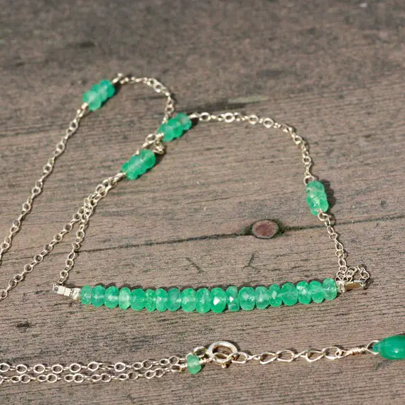 Natural Columbian Emerald Necklace In Solid 14k Yellow Gold , May Birthstone , 20th And 55th Anniversary , Healing Gem , Ooak
