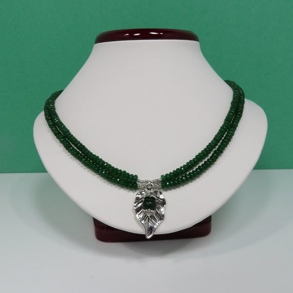 Emerald Necklace, Emerald Gemstone, Two Strand Emerald Pendant Gemstone Necklace, Genuine Emerald Necklace