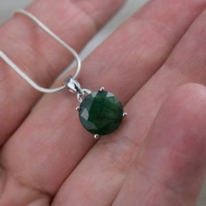 Shop Emerald Pendants! Emerald Pendant / Necklace – Large Round Faceted Gemstone – 10 mm – Sterling Silver – Choice of Chain | Natural genuine Emerald pendants. Buy crystal jewelry, handmade handcrafted artisan jewelry for women.  Unique handmade gift ideas. #jewelry #beadedpendants #beadedjewelry #gift #shopping #handmadejewelry #fashion #style #product #pendants #affiliate #ad