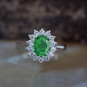 Shop Emerald Jewelry! 1 carat Green Emerald Engagement Ring-Diamond ring with Emerald-halo emerald ring-Oval cut engagement ring-Diana Ring-vintage emerald ring | Natural genuine Emerald jewelry. Buy handcrafted artisan wedding jewelry.  Unique handmade bridal jewelry gift ideas. #jewelry #beadedjewelry #gift #crystaljewelry #shopping #handmadejewelry #wedding #bridal #jewelry #affiliate #ad