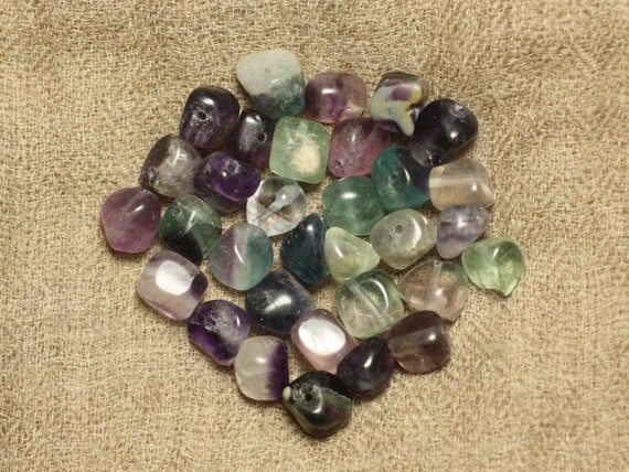 10pc - Perles De Pierre - Fluorite Multicolore Nuggets 7-10mm - 4558550006851