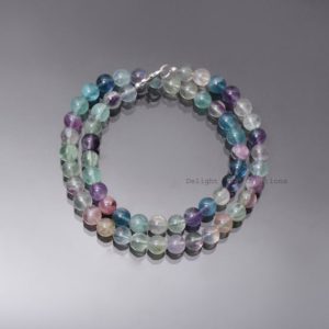 AAA++ grade fluorite beaded necklace-8mm smooth round colorful gemstone beads-fluorite jewelry-Women necklace-925 silver lock-Christmas gift | Natural genuine Fluorite necklaces. Buy crystal jewelry, handmade handcrafted artisan jewelry for women.  Unique handmade gift ideas. #jewelry #beadednecklaces #beadedjewelry #gift #shopping #handmadejewelry #fashion #style #product #necklaces #affiliate #ad