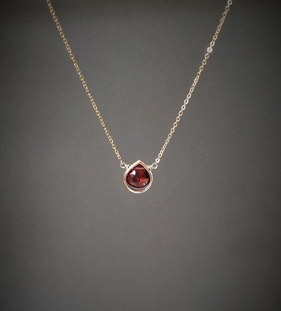 Genuine Garnet Necklace, January Birthstone / Handmade Jewelry / Necklaces For Women, Garnet Pendant, Simple Gold Necklace, Silver Necklace