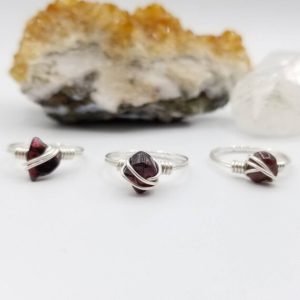 Garnet Ring, Silver Wire Wrapped Ring, January Birthstone Ring | Natural genuine Gemstone rings, simple unique handcrafted gemstone rings. #rings #jewelry #shopping #gift #handmade #fashion #style #affiliate #ad