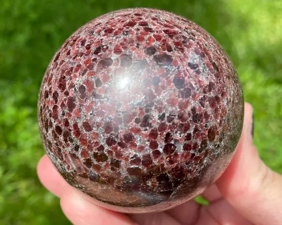 2.5" Sparkly Garnet Sphere   Deep Red Pink Gemstone Crystal Sphere Ball Birthstone #2