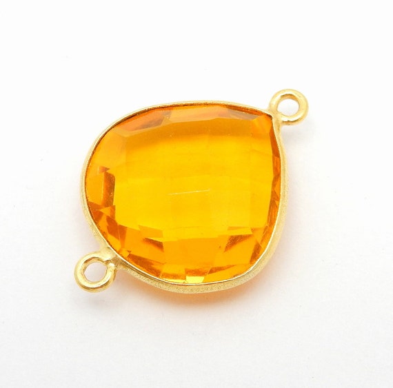Gemstone Connector- Citrine Drop Station Connector- 16mm Gold Over Sterling Bezel Double Link Gemstone (gw-11)