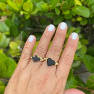 Shop Jet Rings! Genuine Azabache Wire Wrapped Ring , Heart shape Azabache , Cross Shape Azabache , Wire Wrapped Jewelry , Gold Non tarnish | Natural genuine Jet rings, simple unique handcrafted gemstone rings. #rings #jewelry #shopping #gift #handmade #fashion #style #affiliate #ad