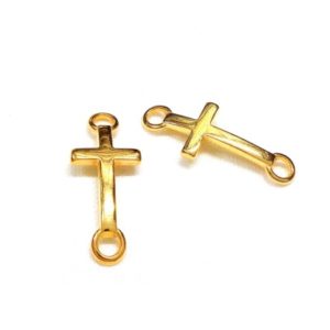 Shop Jewelry Connectors! Gold Plated Cross, Gold Cross Connector, Bracelet Connector, Gold Cross Macrame Connector, Curverd Cross Connector, 8x14mm – 6 Pcs | Shop jewelry making and beading supplies, tools & findings for DIY jewelry making and crafts. #jewelrymaking #diyjewelry #jewelrycrafts #jewelrysupplies #beading #affiliate #ad