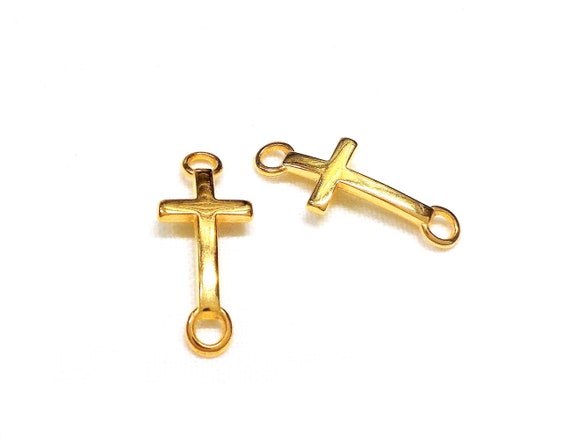 Gold Plated Cross, Gold Cross Connector, Bracelet Connector, Gold Cross Macrame Connector, Curverd Cross Connector, 8x14mm - 4 Pcs