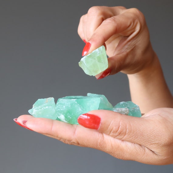 Green Calcite Raw Gemstone Set Jolly Jelly Joy Healing Stone