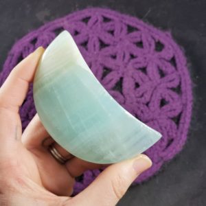 Pistachio Green Calcite Crescent Moon Carving Crystals Magick Stones New Find Starseed polished carved moonchild Banded pakistan