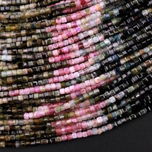 Shop Green Tourmaline Beads! Natural Multicolor Pink Green Tourmaline Faceted 2mm 3mm Cube Square Dice Beads Gemstone 15.5" Strand | Natural genuine faceted Green Tourmaline beads for beading and jewelry making.  #jewelry #beads #beadedjewelry #diyjewelry #jewelrymaking #beadstore #beading #affiliate #ad