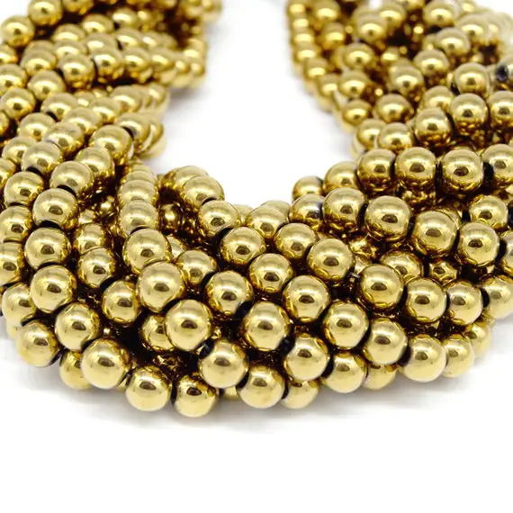 Hematite Beads |  Light Gold Round Natural Gemstone Beads - 4mm 6mm 8mm 10mm Available