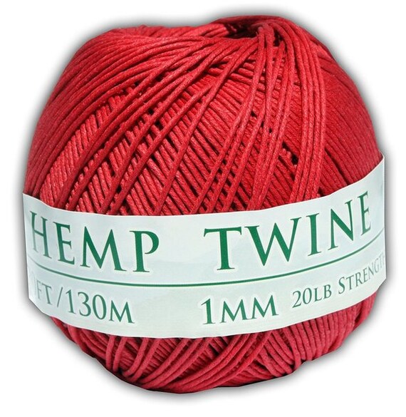 Hemp Twine - Red, All-natural 1mm, 430 Feet