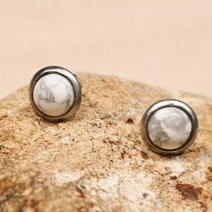 Shop Howlite Jewelry! Hypoallergenic White Howlite stud earrings. Stainless steel round gemstone earrings. Reiki jewelry uk. Gemini jewelry | Natural genuine Howlite jewelry. Buy crystal jewelry, handmade handcrafted artisan jewelry for women.  Unique handmade gift ideas. #jewelry #beadedjewelry #beadedjewelry #gift #shopping #handmadejewelry #fashion #style #product #jewelry #affiliate #ad