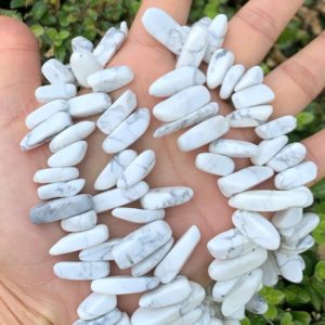 Shop Howlite Bead Shapes! 1 Strand/15" Natural White Howlite Healing Gemstone 7-23mm Teardrop Pendant Drop Bead Spike Stick Gems for Necklace Earrings Jewelry Making | Natural genuine other-shape Howlite beads for beading and jewelry making.  #jewelry #beads #beadedjewelry #diyjewelry #jewelrymaking #beadstore #beading #affiliate #ad