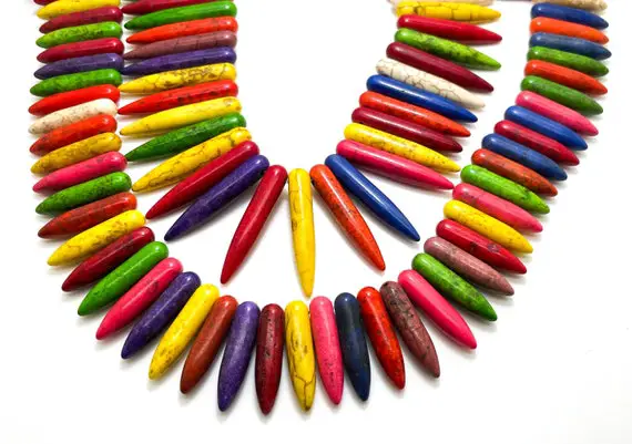 Howlite Stick Needle Spike Long Point Full Strand Loose Gemstone Beads (assorted Color) - Pgs36r