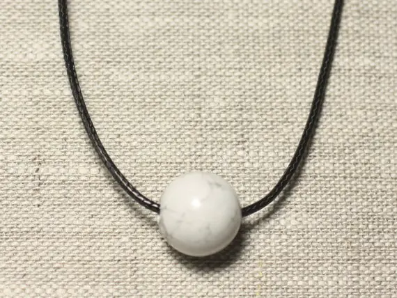 Collier Pendentif Pierre Semi Précieuse - Howlite Boule 14mm