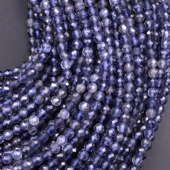 Aaa Natural Blue Iolite Faceted 2mm 3mm 4mm Round Beads Genuine Real Multicolor Iolite Gemstone Beads 15.5" Strand