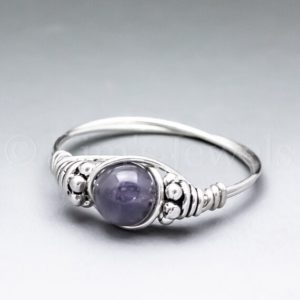 Shop Iolite Rings! Iolite Bali Sterling Silver Wire Wrapped Gemstone BEAD Ring – Made to Order, Ships Fast! | Natural genuine Iolite rings, simple unique handcrafted gemstone rings. #rings #jewelry #shopping #gift #handmade #fashion #style #affiliate #ad