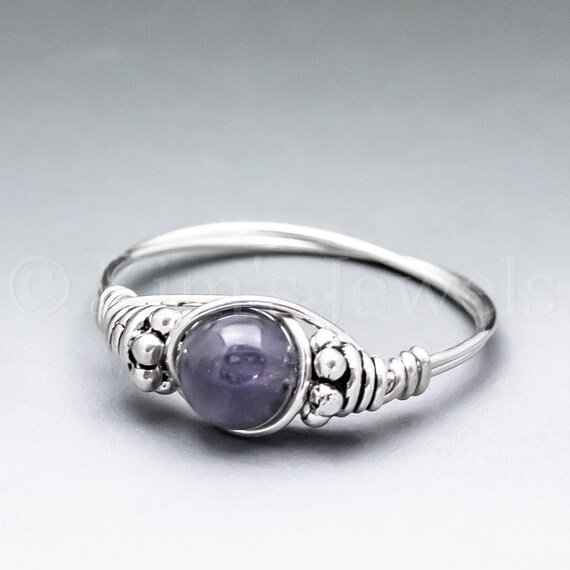 Iolite Bali Sterling Silver Wire Wrapped Gemstone Bead Ring - Made To Order, Ships Fast!