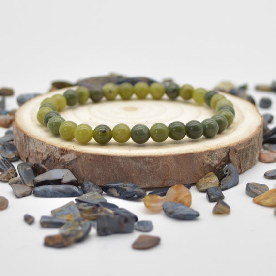 Natural Nephrite Jade Semi-precious Gemstone Round Beads Sample Strand / Bracelet - 6mm Or 8mm Sizes, 7.5"
