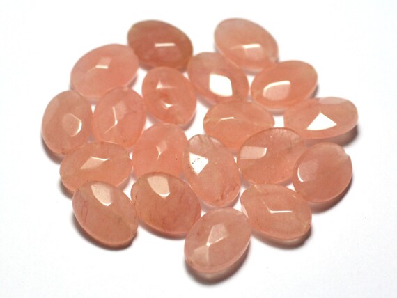 4pc - Perles De Pierre - Jade Ovales Facettés 14x10mm Rose Corail Peche Pastel - 8741140025929
