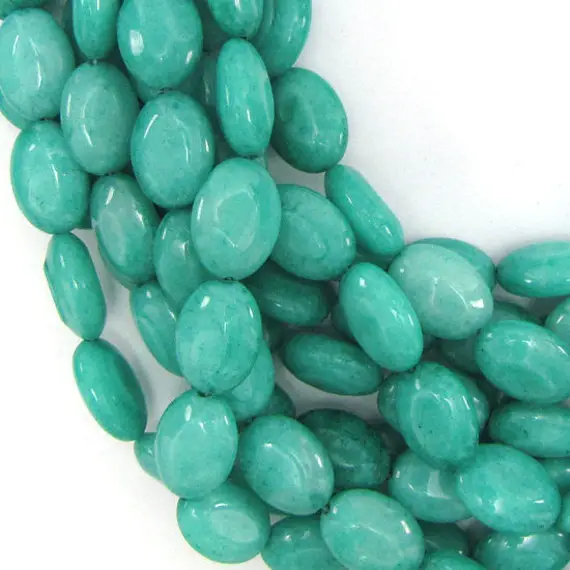 18mm Green Jade Flat Oval Beads 16" Strand 10500