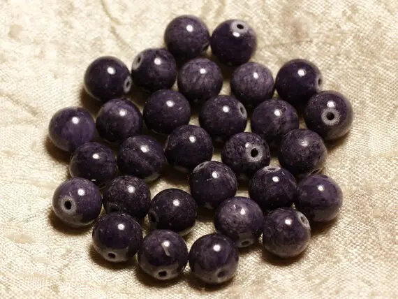 Fil 39cm 39pc Env - Perles De Pierre - Jade Boules 10mm Bleu Violet Indigo