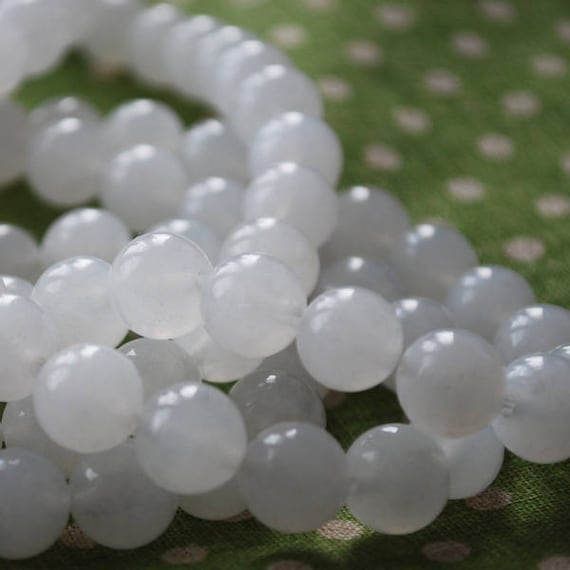 White Snow Jade Round Beads - 4mm, 6mm, 8mm, 10mm , 12mm Sizes - 15" Strand - Natural Semi-precious Gemstone