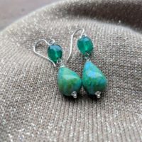 Blue Green Earrings, Jasper And Emerald Green Chalcedony Briolette Gemstones, Long Gemstone Earrings, Anniversary Gift, Birthday Gifts | Natural genuine Gemstone jewelry. Buy crystal jewelry, handmade handcrafted artisan jewelry for women.  Unique handmade gift ideas. #jewelry #beadedjewelry #beadedjewelry #gift #shopping #handmadejewelry #fashion #style #product #jewelry #affiliate #ad