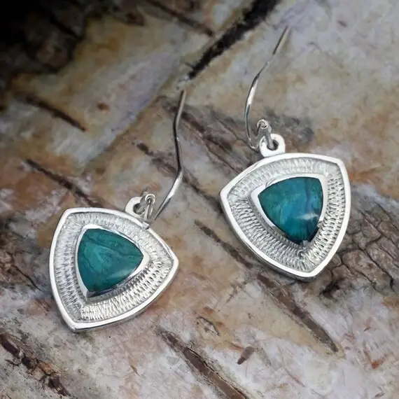 Blue Jasper Triangle Silver Drop Earrings