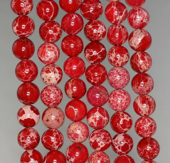 8mm Sea Sediment Imperial Jasper Gemstone Red Round Loose Beads 15.5 Inch Full Strand (90184440-357)