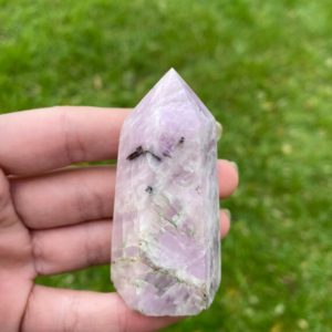 Shop Kunzite Stones & Crystals! Kunzite tower point MKZT2 Flat 16 | Natural genuine stones & crystals in various shapes & sizes. Buy raw cut, tumbled, or polished gemstones for making jewelry or crystal healing energy vibration raising reiki stones. #crystals #gemstones #crystalhealing #crystalsandgemstones #energyhealing #affiliate #ad