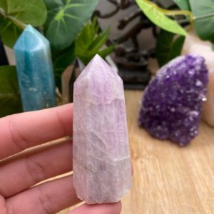 Shop Kunzite Stones & Crystals! Kunzite tower point MKZT3 | Natural genuine stones & crystals in various shapes & sizes. Buy raw cut, tumbled, or polished gemstones for making jewelry or crystal healing energy vibration raising reiki stones. #crystals #gemstones #crystalhealing #crystalsandgemstones #energyhealing #affiliate #ad