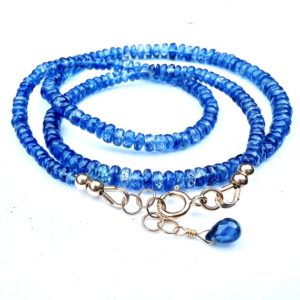 Shop Kyanite Necklaces! Natural Sapphire Blue Kyanite Necklace Solid 14k Gold , 17.3" – 17.9" | Natural genuine Kyanite necklaces. Buy crystal jewelry, handmade handcrafted artisan jewelry for women.  Unique handmade gift ideas. #jewelry #beadednecklaces #beadedjewelry #gift #shopping #handmadejewelry #fashion #style #product #necklaces #affiliate #ad